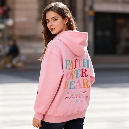 Enthowother Faith Over Fear Hoodie, Christian Hoodies for Women, Preppy y2k hoodie Pullover Sweatshirt thumbnail 3