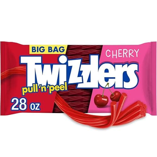 TWIZZLERS PULL 'N' PEEL Cherry Flavored Licorice Style, Chewy Candy Big Bag, 28 oz - Image 1