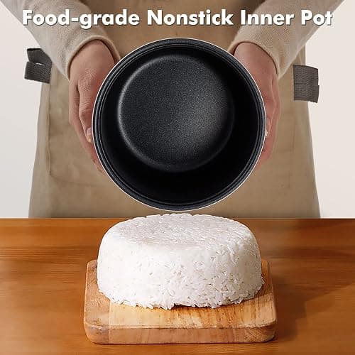 CHACEEF Mini Rice Cooker 2 Cups Uncooked, 1.2L Rice Cooker Small with Non-stick Pot, Portable Travel Rice Maker with One Touch & Keep Warm Function,White Rice, Brown Rice, Oatmeal, Black thumbnail 5