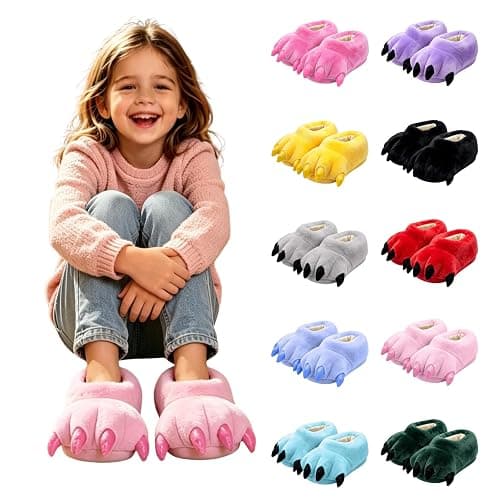 Kids Furry Paws Slippers Boys Girls Cute Funny Slipper Shoes 7-12Y | Plush Furry Monster Cat Paw Slipper Flannel Animal Claw Winter Boots Props Halloween Christmas Birthday Holiday Party Costume thumbnail 8