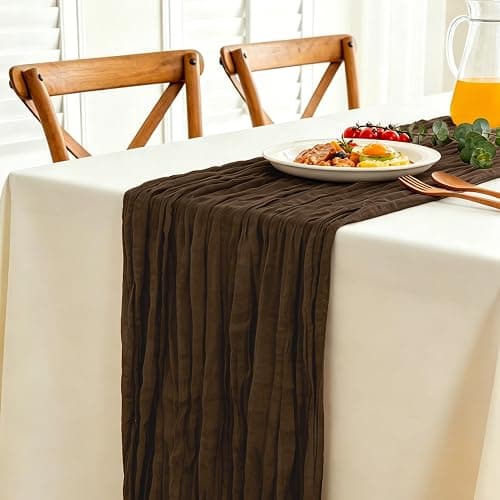 Cheesecloth Table Runner Brown, 300 x 90 CM Table Runner Bohemian-style Gauze Rustic Gauze Fabric Tablecloth for Wedding, Parties, Christmas and New Year's Eve Table Decoration thumbnail 8