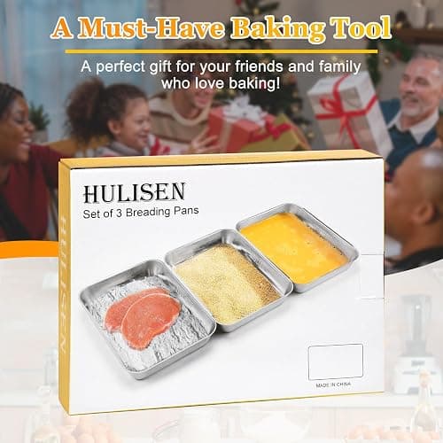 HULISEN Set of 3 Breading Pans, Stainless Steel Breading Set for Marinating Meat, Chicken, Fish, Food Prep Trays, Coating Trays Can Be Used to Baking Cake, Oven Safe thumbnail 7