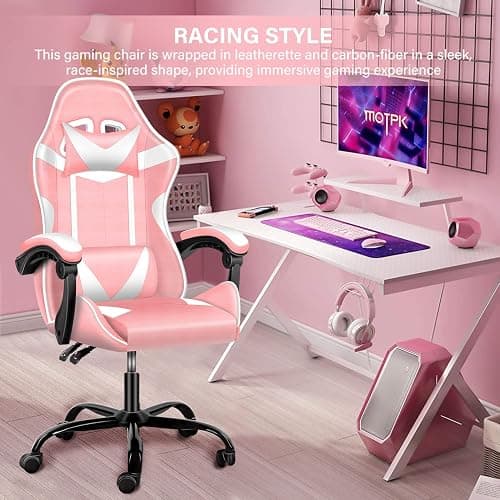 YSSOA Pink Gaming Chair, Big and Tall Gamer Chair, Racing Style Adjustable Swivel Office Chair, Ergonomic Video Game Chairs with Headrest and Lumbar Support thumbnail 4