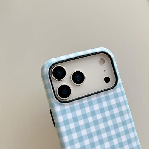 ZUDIISO Gingham Case for iPhone 17 Pro Max, Cute Checkered Aesthetic Pattern, Slim Protective Soft TPU Shockproof Bumper Cover for Women Girls - Blue Classic Retro Plaid (Blue, for iPhone 17 Pro Max) thumbnail 2