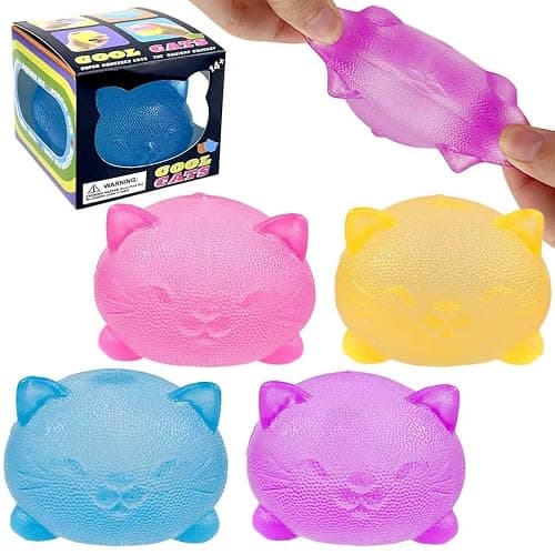 4 Pack Gummy Kitty & Sugar Ball Designs, Anxiety Relief & Focus Toy, Maltose Filled Squeeze Cat Toys for Sensory Play, Sensory Fidget Toys for Adults, Kids, Slow Rising Squishy Stress Ball - Image 1