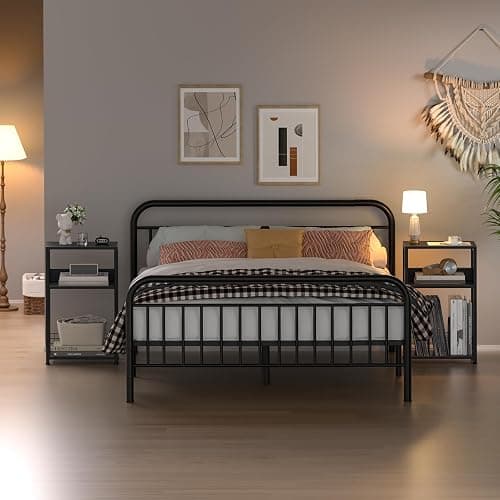 LELELINKY Side Table with Storage, Black Night Stand for Small Spaces, 3 Tier Industrial Wooden Record Player Holder with Vinyl Storage Shelf, End Tables Printer Stand for Bedroom thumbnail 5