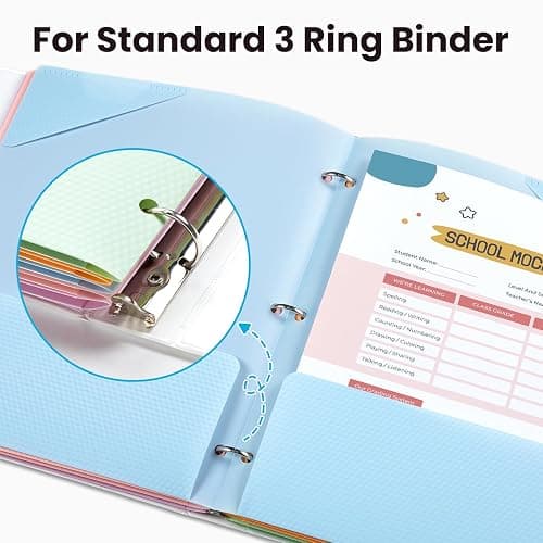 Sooez 6 Pack Plastic Folders with Pockets, Heavy Duty, Fits 3-Ring Binder | Pockets Folder for 3 Ring Binder with Writable Label, Letter Size, Pastels thumbnail 6