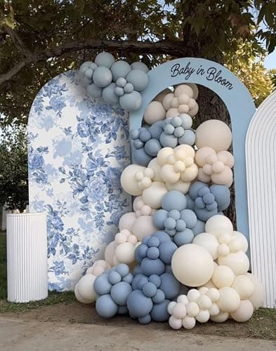 Arch Backdrop Cover Baby in Bloom Baby Shower Arch Stand Spandex Fabric Cover Blue Flowers Floral Pink Bows Girls Birthday Party Baptism Decorations (4X7.2ft,G-3854) thumbnail 4