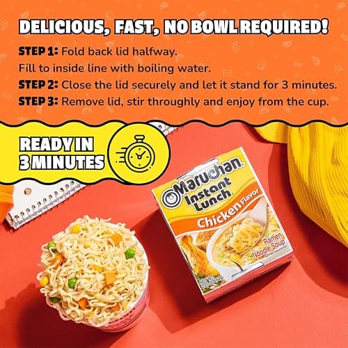 Maruchan Instant Lunch Ramen Noodles, Chicken Flavor – Japanese-Style Instant Noodle Soup, Easy Meal Ready in 3 Minutes – 2.25 Oz. (12 Pack) thumbnail 5