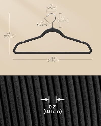 SONGMICS Velvet Hangers 100 Pack, Non-Slip Clothes Hangers with Silver-Colored Swivel Hooks, Slim Space-Saving for Closet, Heavy-Duty, Black UCRF026BZ02S thumbnail 3
