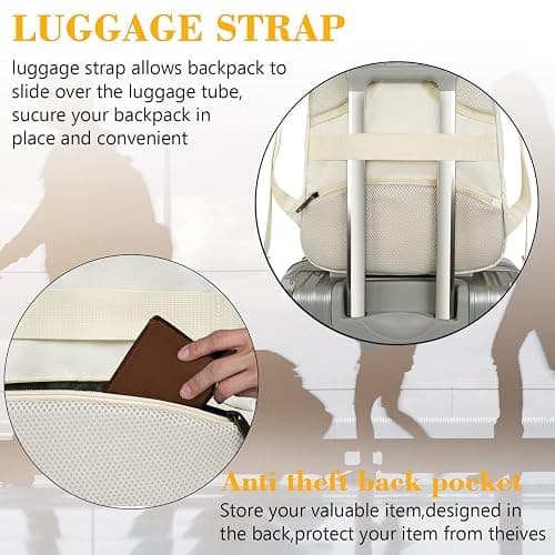MATEIN Beige Laptop Backpack 15.6 Inch, Lightweight Sturdy Bag for College Supplies with USB Charging Port, Water Resistant Anti Theft Travel Computer Daypack Fashion Work Nurse Bag Gift for Women thumbnail 6