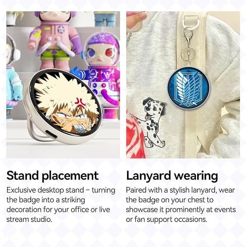 Digital displayed Pixel Badge pin, IPS Screen Badge Magnetic Cute pin,Cyberpunk Anime Toy Badge Button with Videos/Photos Display via Bluetooth, Cosplay Concert Gift for Anime/Football Fans thumbnail 3