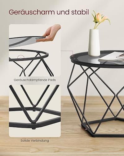 VASAGLE Couchtisch rund, 2er Set, Wohnzimmertisch, Beistelltisch, modern, abnehmbare Tischplatte, für Wohnzimmer, schiefergrau-tintenschwarz LGT040B03 - Schiefergrau + Tintenschwarz thumbnail 7