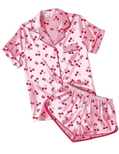 Ekouaer Womens Silk Satin Pajamas Short Sleeve PJS Shorts Set Soft Button Down Sleepwear 2 Piece Loungewear S-5XL - Image 1