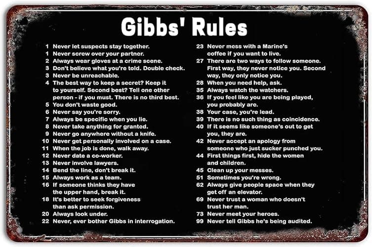 Gibbs' Rules Vintage Metal Sign - Retro Art Decor for Home Bar Pub Cafe Farm Room | Rustic Tin Painting Style Plaque Posters | 12x8 Inch Premium Quality Metal Wall Decor - Image 1