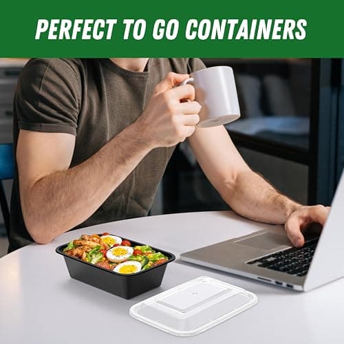 Dealusy 50 Pack (100-Piece) 24 oz Meal Prep Containers Reusable with Lids, Sturdy Leakproof & Food Safe, Microwave, Freezer, Dishwasher Safe Prep Containers, To Go Take Out Plastic Food Storage thumbnail 7