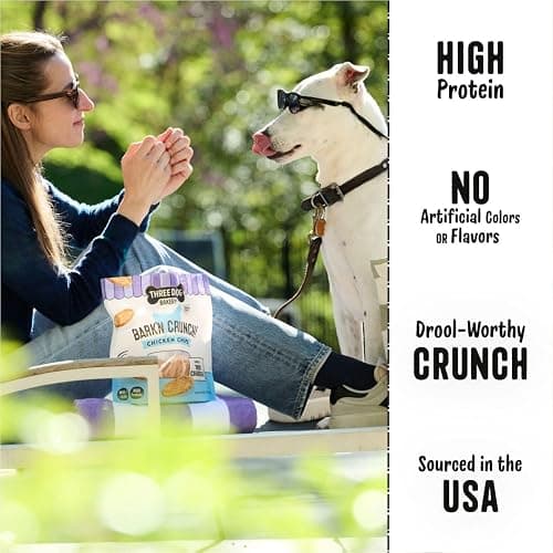 Three Dog Bakery Bark'N Crunch! Chicken & Cheese Chips with 100% Real Chicken - 3.8 oz - Crunchy Treats for Dogs - High Protein Dog Snacks - Grain Free, No Corn or Soy, Limited Ingredient Treats thumbnail 7