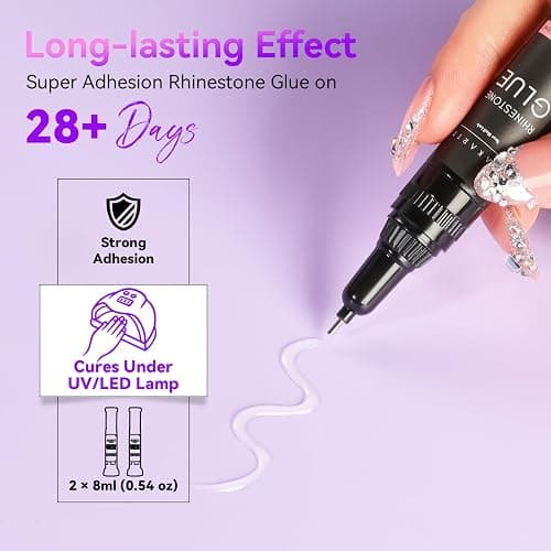 Makartt Nail Rhinestone Glue Gel, Upgrade Gel Nail Glue with Brush Pen Tip Super Strong Adhesive Precise for Nail Charms Crystals Rhinestone Beads Flower 3D Decorations 8ml*2 thumbnail 6