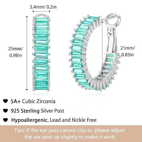 GLOQUAT Trendy 14K Gold Plated Hoop Earrings for Women, Chunky Gold/Silver Earrings for Women Cubic Zirconia Baguette Hoop Earrings Heart Hoops Lightweight Hypoallergenic Jewelry,25mm/35mm/40mm/50mm thumbnail 6
