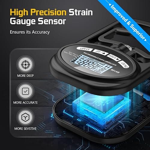Hand Grip Strength Tester Trainer - Electronic Hand Dynamometer Forearm Grip Strengthener Exerciser Digital Training Gauge 265 Lbs 120 Kgs for Sport Home School Use thumbnail 4