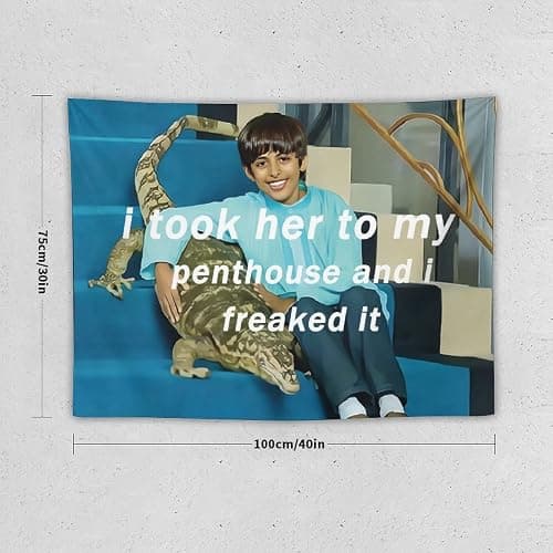 BionZax I Took Her To My Penthouse and I Freaked It Ravi Tapestry for Bedroom Aesthetic, Funny and Meme Tapestries for College Dorm and Living Room - Small Size 30"x40" thumbnail 2