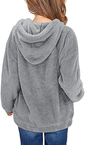 Haloumoning Girls Fuzzy Fleece Pullover Hoodies Sweatshirt Casual Loose Outwear Coat with Pockets 4-15 Years thumbnail 2