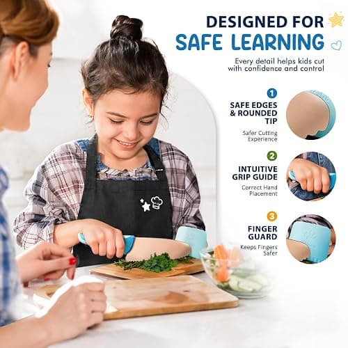 Kibbidea Safe Knife for Kids, Toddler Cutting Knife Set for Real Cooking | 4PCS, Round Tip, Stainless Steel Blade, Kids Friendly Knives, Finger Guard, BPA-free, Chef Kitchen Knife for Beginners thumbnail 2