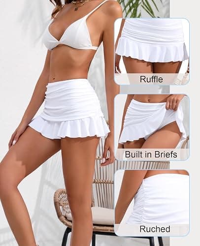 Halcurt Women's Mid Waisted Ruched Ruffle Swim Skirts with Hipster Sexy Bikini Swimsuit Bottoms thumbnail 4