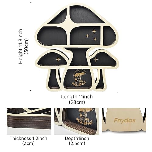 FNYDOX Wooden Mushroom Floating Shelves, Crystal Display Shelf for Wall, Cute Mushroom Wall Decor, Rock Gem Stone Storage Organizer, Essential Oil Holder Hanging Case, Meditation Art Spiritual Gift - 3 Mushrooms thumbnail 3