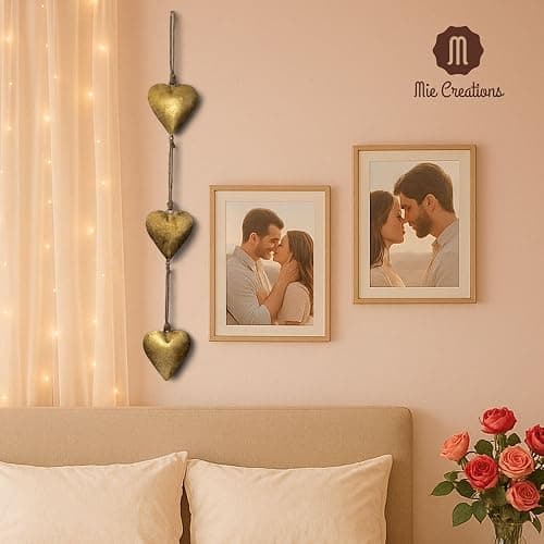 Mie Creations Vintage Metal Heart Wall Hanging Art, Gold Hearts Shaped Bedroom Wall Decor | Anniversary Decorations for Couples, Farmhouse Country Rustic Love Heart, Golden 27'' thumbnail 2