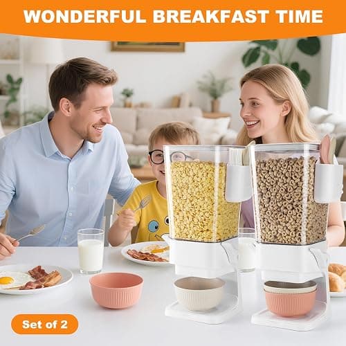 Osacoe Cereal Dispenser Countertop 2 Pack with Bowls Spoons Cutlery Box,5.5 QT Dry Food Dispenser Snack Organizer Containers Storage with Lids for Pantry Kitchen Organization Oatmeal Nut Granola Candy thumbnail 2