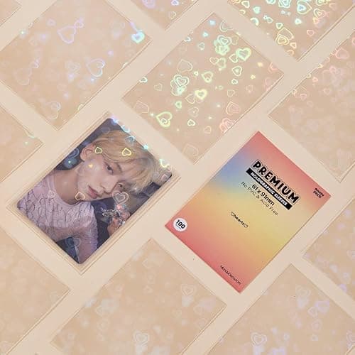 Mandu Deco Heart Holographic Kpop Photocard Sleeves Card Protector PVC Free and Acid Free Shield Cover 100 Sleeves per Pack (61x91mm(for Double sleeving)) thumbnail 3