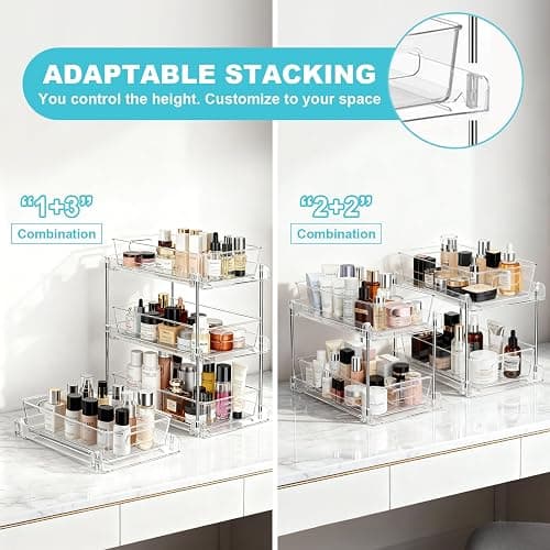 FAMOVELL 2 Tier Under Sink Organizer Bathroom Organizers and Storage, Clear Stackable Bathroom Cabinet Organizer, Multipurpose Pull-Out Home Organizer for Kitchen and Pantry Storage 2 Pack thumbnail 5