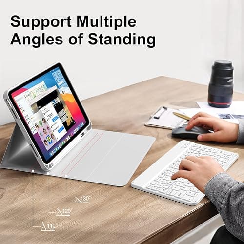 kenke for iPad 11/10th Gen Case with Keyboard 11/10.9 inch 2025 A16/2022, Detachable Wireless Bluetooth Keyboard Case Thin & Light with Built-in Left Side Pencil Holder, White Square Keycaps (Gray) thumbnail 7