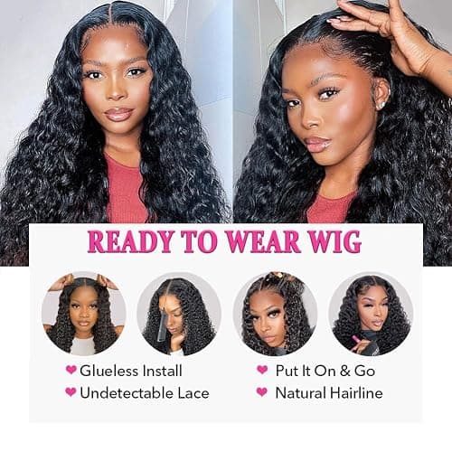 kiss love Glueless Wigs Human Hair Pre Plucekd with Baby Hair 180% Density Deep Wave Closure Wigs Human Hair Glueless Wig with Elastic Band 4x4 Curly Wigs for Women (20Inch) thumbnail 4