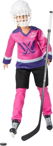​Barbie Tim Hortons PWHL 2025 Fashion Doll in Pink, Purple, & Teal Hockey Jersey, Includes Hockey Stick, Puck, and Helmet thumbnail 3