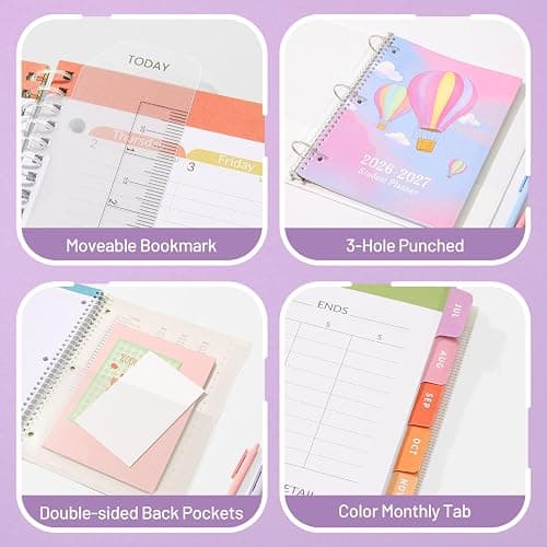 SUNEE Elementary Student Planner 2026-2027, Academic Year Jul. 2026 - Jun. 2027, 8.5"×11" School Planner, Weekly & Monthly Lesson Datebooks with 3-Hole Punched/Bookmark/Monthly Tabs, Colorful Balloon thumbnail 6