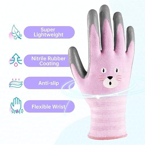 ANDANDA Kids Gardening Gloves, Nitrile Coated Children Yard Work Gloves with Grip, Suitable for Toddlers, Children, Girl, Boy thumbnail 3