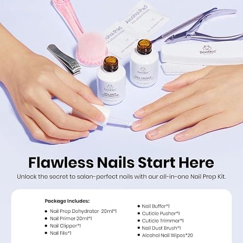 Beetles Nail Dehydrator and Primer Kit 2Pcs 20ml with Manicure Tools | Large Capacity Acid Free HEMA Free Nail Prep Kit for Gel Polish and Acrylic Nails with Strong Bond thumbnail 2