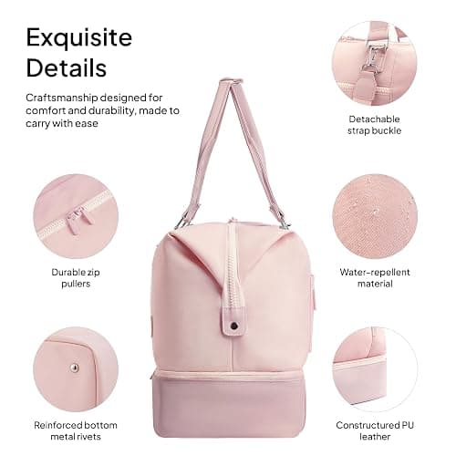 TOPEAST Travel Duffle Bag, Weekender Bags for Women with Shoe Compartment | 40L Carry On Bag with TSA Toiletry Bag & Wet Pocket for Overnight, Weekend, Hospital, Yoga, Business Trips, Sport, Gym, Pink thumbnail 6