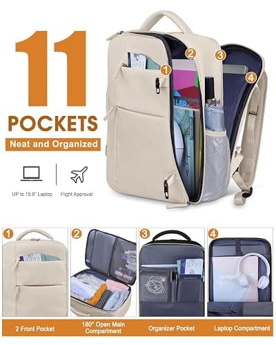 Capolo Travel Backpack for Women Men Waterproof Laptop Backpack Airlines Approved Carry On Backpack Bag Computer Bookbag for Business, Work, Traveling Fits 15.6 Inch Laptop(Beige) thumbnail 3