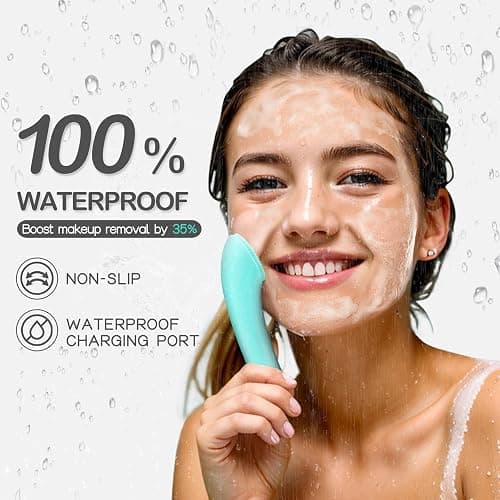 PRITECH Silicone Face Scrubber, Rechargeable Facial Cleansing Brush with Heat Massage End, Vibrating Exfoliator Scrubber for Deep Cleaning, Waterproof Face Brush for Women and Men (Green) thumbnail 6
