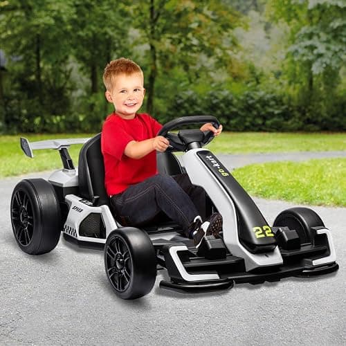 Go Karts for Kids,24V Electric Go Kart With 2 * 150W Powerful Motors,8mph Max Speed,Max Load 110lbs,W/Button Start,Lights,Safety Belt, Music Age 6-12-WHITE thumbnail 2