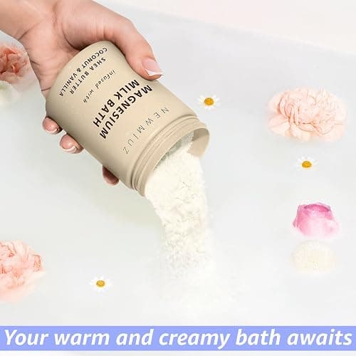 Creamy Magnesium Milk Bath Soak Powder Moisturize Soften Skin Coconut Vanilla Shea Butter Luxury Spa Bath Salt Relaxation Selfcare Gifts for Women thumbnail 6