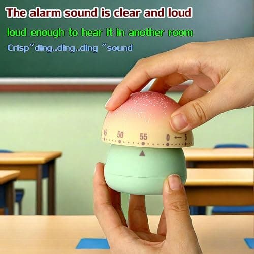 NUOSWEK Mechanical Kitchen Timer, Cute Mushroom Timers for Kids, Wind Up 60 Minutes Manual Countdown Timer for Classroom, Home, Study and Cooking (Green Base) thumbnail 8