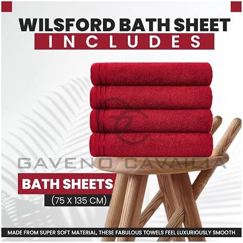GC GAVENO CAVAILIA Large Towels Bath Sheet - Highly Absorbent Egyptian Cotton Towel Set - 4 Pack Extra Soft Large Bath Towel Red - Quick Dry Bath Sheets - 450 GSM Washable Towels, 75 x 135 cm thumbnail 3
