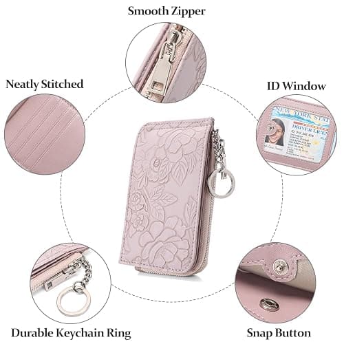 GAEKEAO Small Credit Card Holder Wallet for Women RFID Leather Slim Wristlet Keychain Wallets With Zipper Pocket thumbnail 5