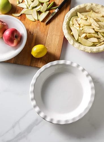 LE TAUCI Ceramic Pie Pans for Baking, 9 Inches Pie Plate for Apple Pie, Round Baking Dish, 36 Ounce Fluted Dish Pie Pan, Set of 2, White thumbnail 2