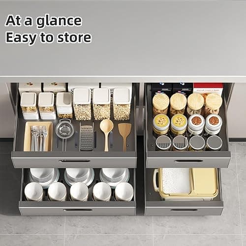 ZHILIN5A Pull out Cabinet Organizer, 30cm/11.8in Wide,43cm/17in Deep, kitchen drawer organizer, Under Sink Pull-Out Home Organizers with Adhesive Nano Film Fixed (Grey, 30cmWide-43cmDeep) - 30cmWide-43cmDeep - Grey thumbnail 4