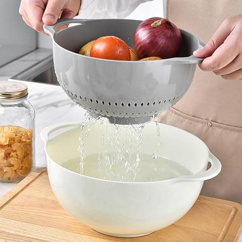 Mixing Bowls, Nesting Baking Bowls with Colander & Fine Mesh (Pebble-8PCS) | BPA-Free, Lightweight, Impact-Resistant, Rinse, Drain, Measure, Repeat, Colorful — Without the Risk. thumbnail 6